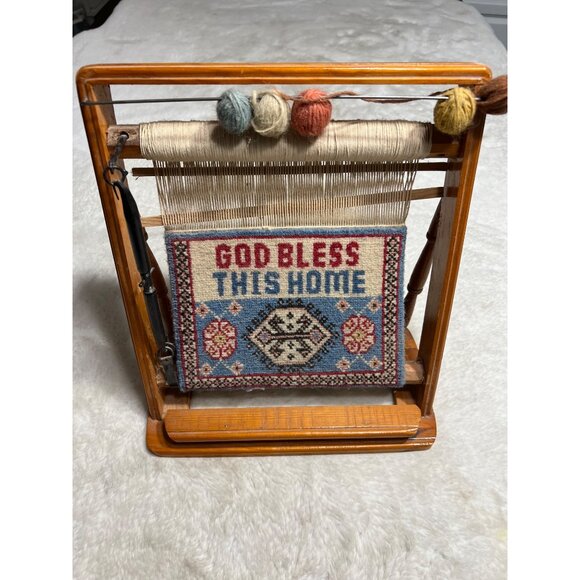 Miniature Wooden Loom With "God Bless This Home" Tapestry Decoration - Picture 5 of 5